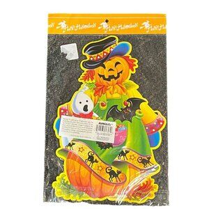 Vintage‎ Anglo Cardboard Halloween Decorations Pumpkin Scarecrow Layered Glitter